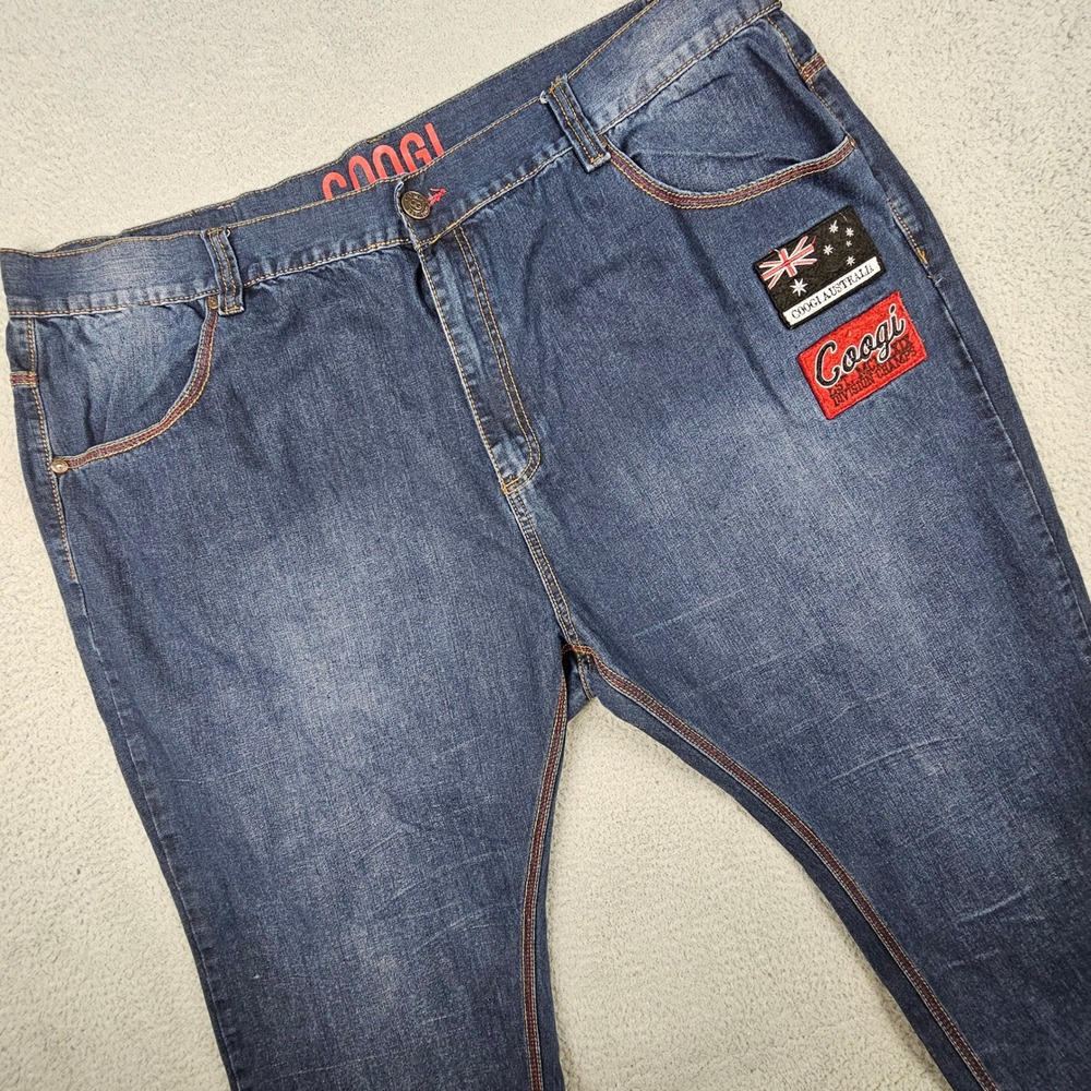 Coogi Jeans 50x33 Blue Dark Wash Embroidered Australia Patches Hip Hop Denim Y2K